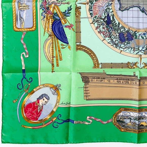 NWT Vintage Hermes Scarf Carré 90 "Le Geographe" in Green - Picture 8 of 10